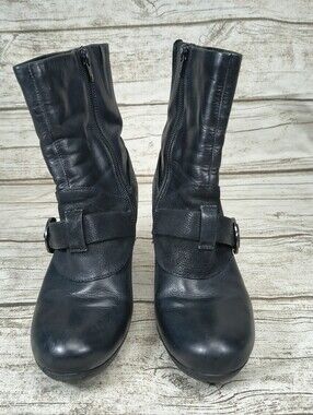Marc Black Leather Buckle Biker Ankle Boots Size 38